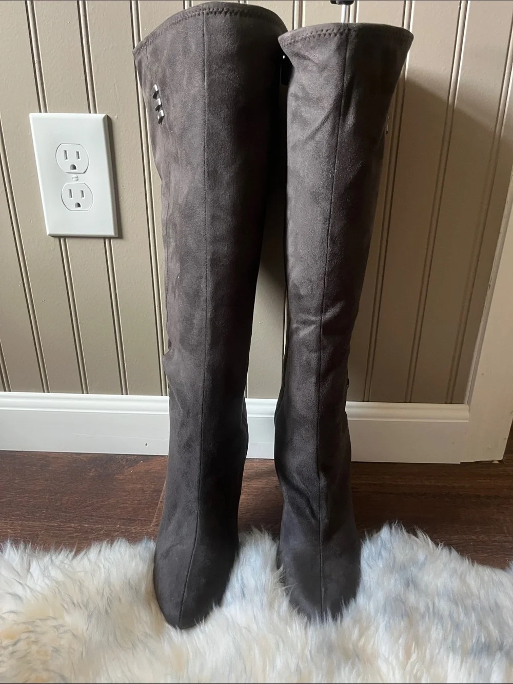 Over-the-Knee Suede Boots in Dark Gray
